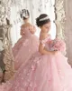 Puffy Tulle Girl Dresses For Wedding 3D Flower Appliques Birthday Dress Off Shoulder Crystal Princess Kids First Communion Gown 326 326