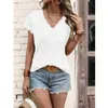 Women's T Shirts Sexy V Neck Hollow Lace Patchwork Short Sleeve Tee Femmes Summer Fashion Casual Solid Loose Tops Clothing 2024