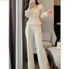 Femmes 2 pantalons ensemble blanc deux pièces ensembles pantalon pour femme jambe large pantalon de fête costumes Blazer et tenues vêtements chics 240127