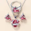Ensemble de boucles d'oreilles et collier pour femmes, 12 couleurs, accessoires de mariage, cristal rouge Rose, ensembles de bracelets et de bagues pour femmes