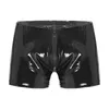 S5XL Sexy hommes Boxer court fétiche culotte de sous-vêtements brillant en cuir verni exotique fermeture éclair métallique Shorts maillots de bain plage 240127