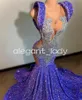 Lavender Purple Sparkly Evening Reception Dresses for Women Gillter Diamond Crystal Velvet Prom Birthday Gown Black Girl