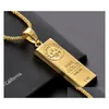 Colliers pendentifs Collier en acier inoxydable glacé en forme de barre d'or pendentif boîte ronde chaîne Fortune charme Hip Hop hommes cadeau de noël Dhsfn