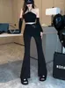 Damenhosen Ausgestelltes 2024 Ästhetische Flare Leggings Hosen für Frauen Koreanischer Stil Fluid Mode Hohe Taille Breites Bein Lang