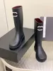 2024 Mirror quality womens luxury dress shoes knee boots ankle thick sole platform rubber bottom high long boot mens shiny leather rain boots winter fashion shoes