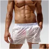 Other Home Textile Men Transparent Shorts Bodybuilding Man Summer Gyms Workout Male Breathable Mesh Quick Dry Sportswear Jogger Beac Dhgwx