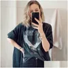 Kvinnors t-shirt super chic sommar runda nacke plover bomull kvinnor t-shirt svart bing örn tryck tee za droppleverans kläder kvinnors dhclj