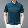 Polos masculinos 2024 t-shirt para homens manga curta primavera verão turn-down colarinho botão impressão carta listrada casual conforto tops