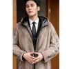 Mink Coat Medium Length Knee Mens Winter Designer Thick and Light Luxury Business Leisure Whole Leather QWGB