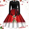 Casual Jurken 2024 Winter Kerst Vrouwen Swing Kostuum Gewaad Pinup Vintage Lange Mouw Gothic Print Rockabilly Kerst Jaar Party