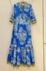 Casual Dresses Cotton Long Dress 2024 Spring Summer Evening Party Women Exquisite Prints Half Sleeve Royal Blue Maxi Elegant XL