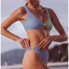 Mulheres Swimwear 2024 Verão Praia Color-Block Bikini Set Shell Botão Sexy Maiô de Duas Peças