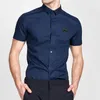 Camisas sociais masculinas Camisa de negócios, ajuste fino elástico, versátil, elástico nos quatro lados para todas as estações e não engomar Camisa masculina de manga curta de verão, toque sedoso e vertical