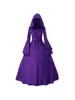 Casual Dresses 2024 Vintage Women Medieval Renaissance Victorian Retro Gothic Flare Lång ärm Huven Bollklänning Kostym