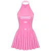 Casual Dresses Glossy Patent Leather Dress for Womens Halter Sleeveless Skater Mini Disco Party Swing kjol Latex Clubwear