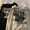 Kadın Hoodies Sweatshirts 2022 Erken Sonbahar Yeni Kore versiyonu gevşek uzun kollu üst dişi dişi mürekkep kelebek mektubu baskı kapşonlu kazak giyim2421