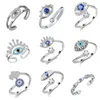 Bagues de cluster Mode Sliver Couleur Cristal Evil Eye pour les femmes Élégant Couple réglable Bague de mariage en acier inoxydable Bijoux Cadeau