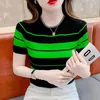 2024 summer new crew-neck T-shirt short-sleeved women's thin striped sweater looks thin pure wind and half sleeve