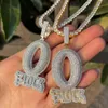 Bolha Carta Iced Out O Block Pingente Banhado A Ouro Real Zircônia Cúbica Micro Pave Hip Hop Jóias 240127