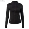 T-shirt da donna Autunno Nero Stretto Cappotto da yoga Manica lunga Slim Sexy Cardigan sportivo Primavera Donna Cerniera Colletto rialzato Top da corsa traspirante L240201