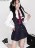 Conjuntos de roupas outono japonês kawaii uniforme escolar mulheres coreano bonito estudante universitário jk vintage camisa branca e cinta vestido 2024