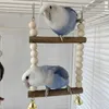 Other Bird Supplies Swing Toy For Cage Parrot Perch Stand Natural Wood Beads Chew Small Birds Parakeets Cockatiels