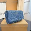 Mini bröstpåse kvinnor denim flap 19 crossbody väska vintage designer plånbok silver hårdvara diamantgitter justerbar kedja lyxhandväska mynt handväska underarmsäck