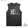 T-shirts hommes 24SS Summer Vintage Saint Michael Gilet Noir Lavé Lettre Imprimer Col Rond Sans Manches Débardeurs Hommes Femmes Streetwear T-shirts Q240201