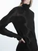 Suéter feminino 2024 bolinhas jacquard gola alta ligeiramente transparente slim casual manga comprida pulôver fino