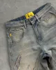 Мужские джинсы, винтажные джинсовые брюки с необработанными краями, уличная одежда с вышивкой, потертые лоскутные мешковатые сумки для мужчин Y2k, женские прямые широкие брюки