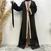 Ethnic Clothing Black Lace Arab Women Muslim Cardigan Robe Islamic Fashion Open Abaya Dubai Turkey Kimono Kaftan Ramadan Eid Dress