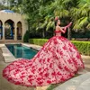 ユニークな赤い花のQuinceanera Dresses2024恋人と一緒に取り外し可能な袖の甘い15ドレスジュニアガールズバースデーパーティーガウン326 326