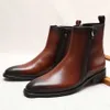 High Qualiti Genuine Leather Wedding Ankle for Black Brown Men Square Toe Dress Zipper Formal Boots Man