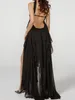 Casual Dresses CHRONSTYLE Women Y2K Long Tube Dress Sexy Strapless Off Shoulder Ruffle Tassel Evening Party Halter Backless Vestidos 2024