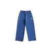 Women's Pants American Street Vintage Denim Y2k E-Girl Pocket Embroidery Straight Trousers Spring Loose Wide Leg Women