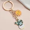 Keychains Lanyards Cute Keychain Sun Cactus Flower Key Ring Letter Plants Key Chains Desert Gifts For Women Men Bag Accessorie DIY Handmade Jewelry Q240201