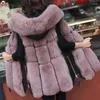 Women's Fur 2024 Autumn Winter Women Faux Fox Coat Mid Length Version Hooded Waistcoat Thicken Warm Casual Outwear Fashion Slim Top