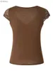 Женская футболка Женская летняя футболка y2k Fairy Grunge с короткими рукавами и V-образным вырезом с кружевной отделкой в стиле пэчворк Облегающая футболка Футболка с низким вырезом Уличная одежда L240201