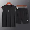 Running Set Sport Men Summer Thin Quick Torking Vest Shorts Man's Set Fitness Suit Two-Piece Mesh Ventilation Tracksuit