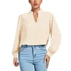 Women's Blouses Solid Color Blouse Men's V Neck Stand Collar Long Sleeve Shirt For Fall Spring Soft Breathable Pullover Top Ol