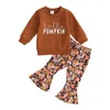 Ensembles de vêtements 2024-07-26 Lioraitiin 0-3 ans enfant en bas âge bébé fille Halloween vêtements lettre imprimer à manches longues sweat motif de fleur Flare