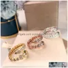 Z bocznymi kamieniami pierścień złotą klasyczną biżuterię modową dla kobiet Rose Gold Wedding Luxurious FL Wierkło Wąż Otwarty rozmiar Del Dh3mg