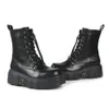 Boots 2023 New Punk Women Platform Boots الكاحل أحذية الإناث الصخور جولة إصبع القدم الدانتيل حتى الأزياء الرجعية أحذية مكتنزة ديكور المعادن أحذية قصيرة