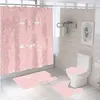 Ensemble de rideau de douche avec lettres à motif classique, siège de toilette, couverture de toilette, tapis de sol, ensemble de tapis antidérapant pour salle de bain