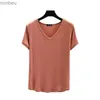 T-shirt Femme Été Femmes Modal Col V T-shirt Mince Fond T-shirts Grande Taille Lâche Tee Tops Streetwear Basic Top L240201