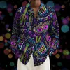 Chemises décontractées pour hommes Mardi Gras Boho Vintage Carnaval Graffiti Imprimer Top Blouses Manches longues Bouton de revers Loisirs Chemise hawaïenne