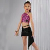 Scen Wear 2024 Children's Latin Dance Competition Clothes Girls Pink Leopard Top kjolar Chacha Rumba Costume SL8174