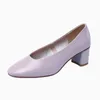 Dress Shoes Women' Pumps Round Toe Korea Style Elegant Soft Cozy Med Heels Slip On Real Leather Cowhide Heel Work