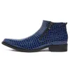 Fashion Man Ankl Boot Genuin Leather Double Zip Crocodile Pattern Men Shoes Black Blue Wingtip Lether Dress Boots