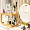 Double Layer Bamboo Bathroom Shelf For Shampoo Skincare Cosmetic Bathroom Countertop Storage Rack Bathroom Organizer 240118